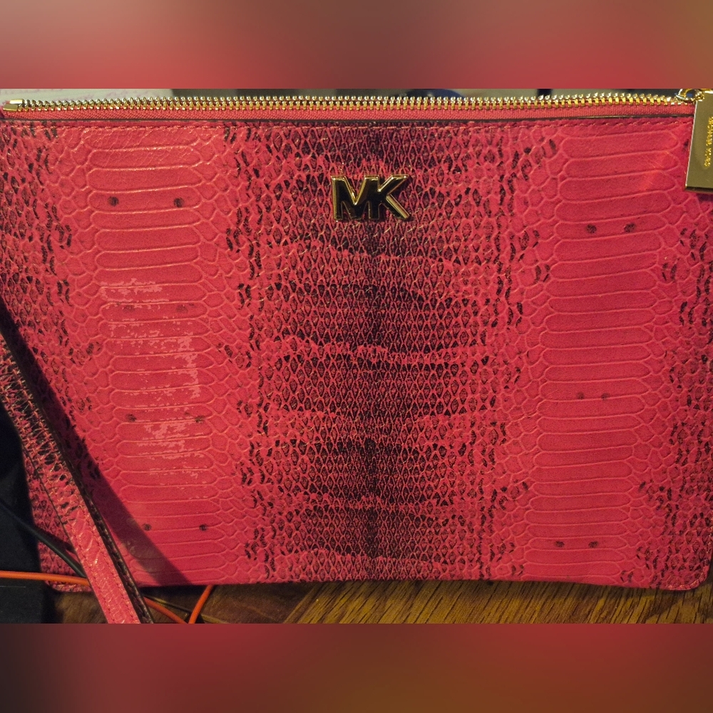 Michael Kors Vibrant Pink Snake Print Clutch